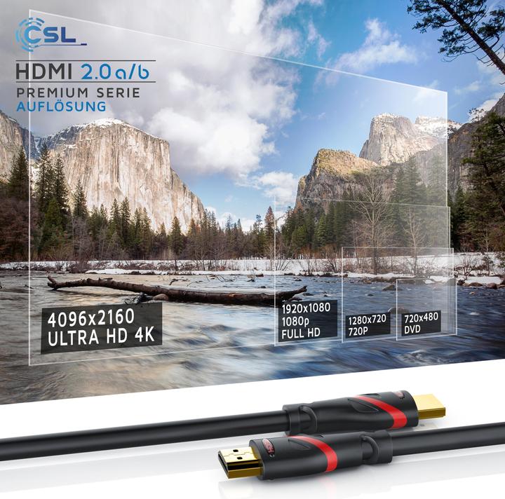 Actual product image CSL HDMI cable 2.0b - 4k 60Hz Ultra HD - Ethernet - Highspeed - Full HD - 3D - ARC - 3 x shielded (3 m, HDMI)