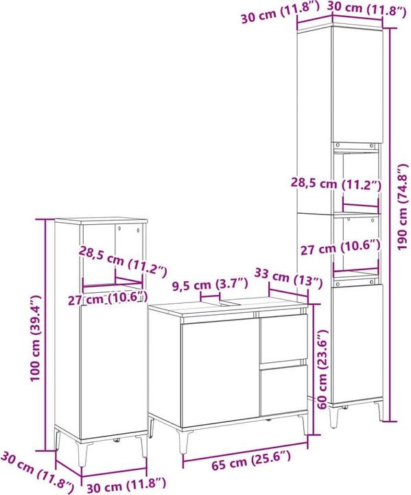 Actual product image vidaXL 3-tlg. Badmöbel-Set