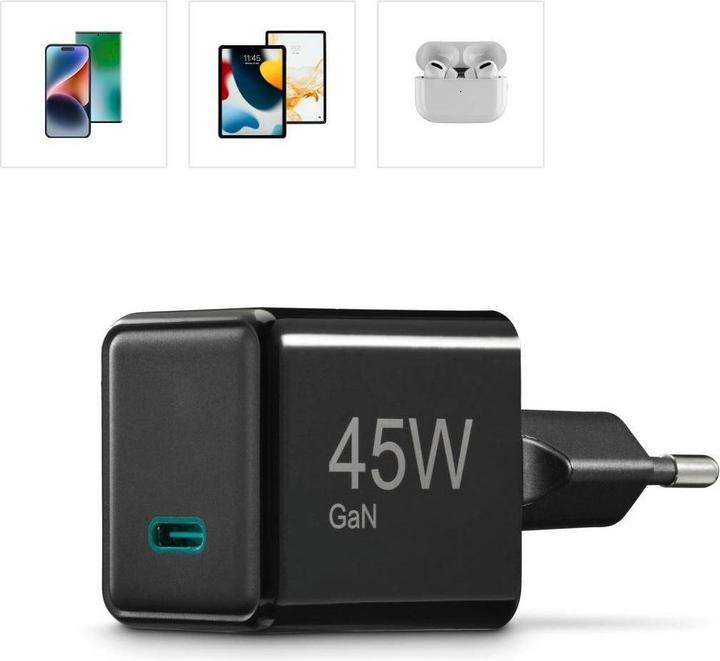 Image du produit Hama Chargeur rapide, USB-C, PD/QC/GaN, super-mini-chargeur, 45 W, noir (45 W, 1 portion)