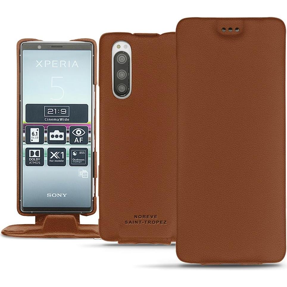 Noreve Lederschutzhülle vertikal (Sony Xperia 5), Smartphone Hülle, Braun