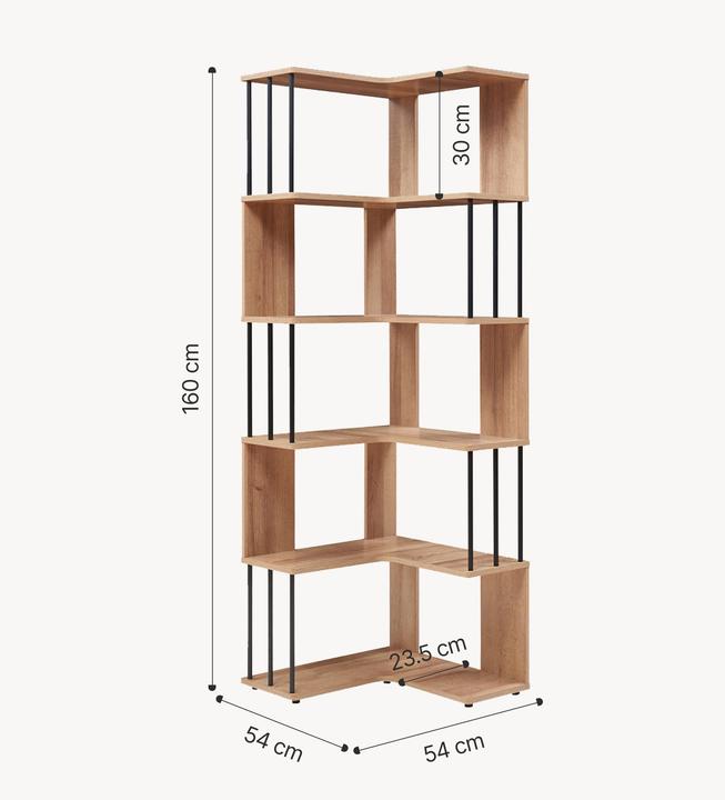 Produktbild En.Casa Eckregal Afrel 160x54x54 cm Eicheoptik (54 x 54 x 18 cm)