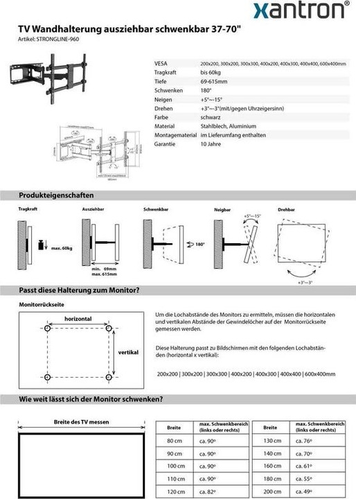 Actual product image Xantron Strong Line-960 (Wall, 70", 60 kg)