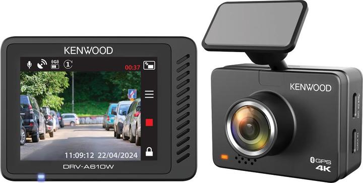 Kenwood DRV-A610W 4K UHD DashCam 12/24V/App/ 64GB microSD (Écran intégré, Récepteur GPS, Bluetooth, Microphone intégré, WiFi)