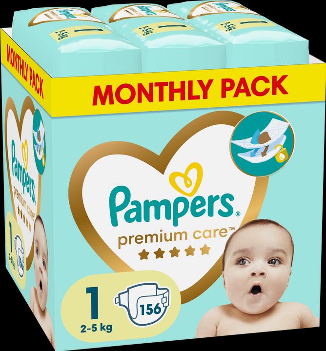Pampers Soins premium (Taille 1, Pack mensuel, 156 pièce(s))