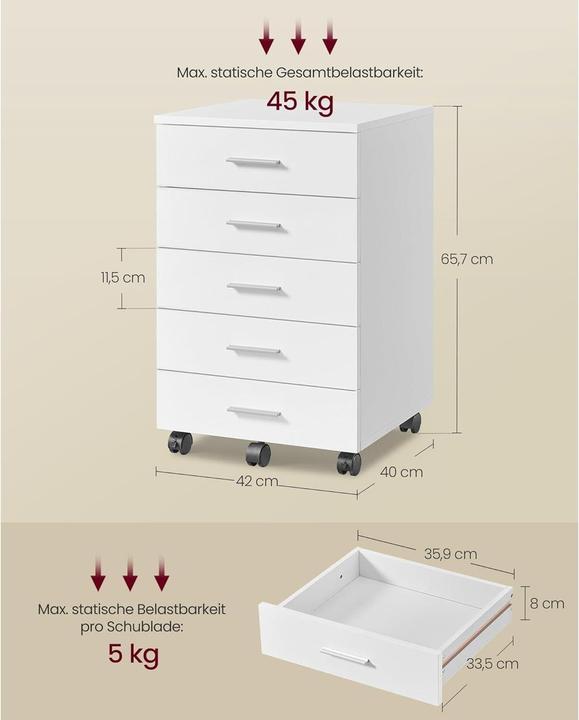 Produktbild Songmics Multifunktionswagen 42 x 40 x 65.7 cm, Weiss (42 x 40 x 65.70 cm)