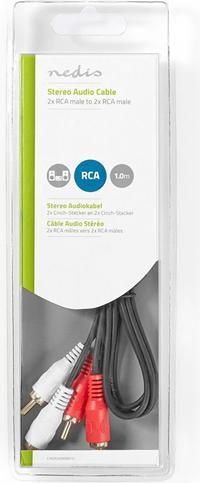 Actual product image Nedis Stereo audio cable | 2x RCA plug | 2x RCA plug | Nickel-plated | 1.00 m | round | Black | B (1 m, Cinch)