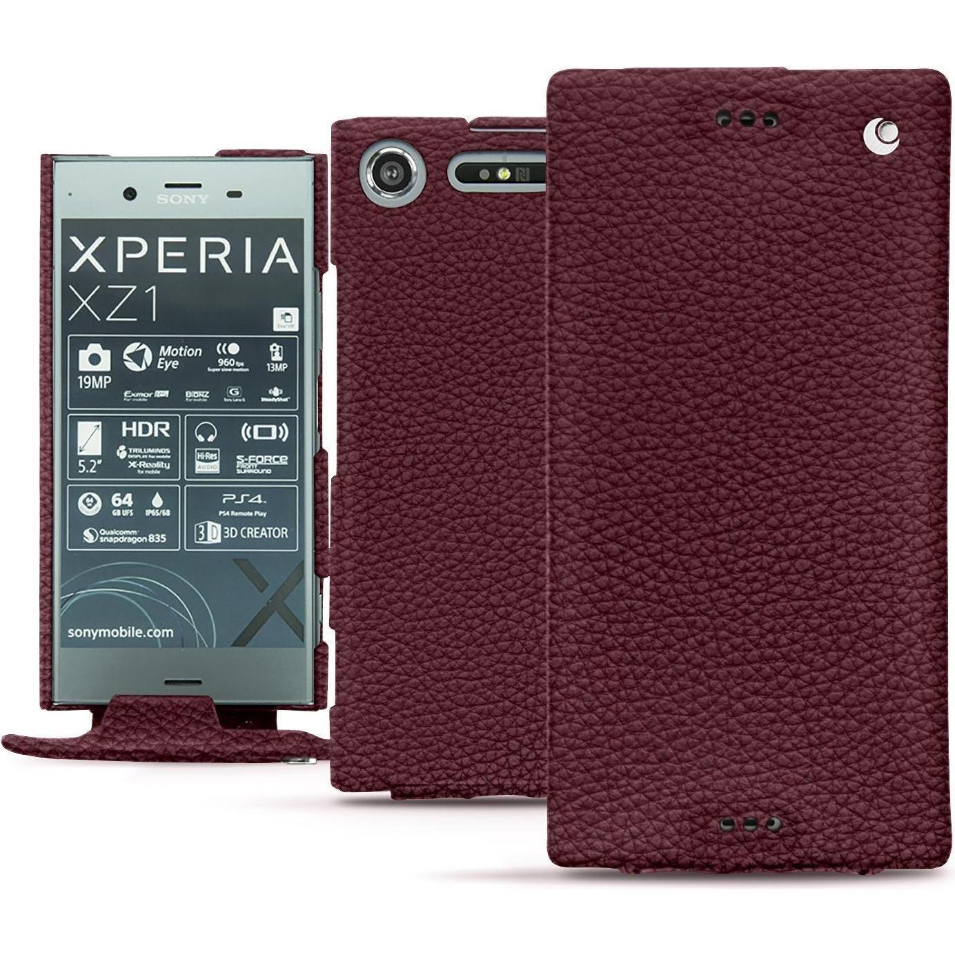 Noreve Lederschutzhülle vertikal (Sony Xperia XZ1), Smartphone Hülle, Violett