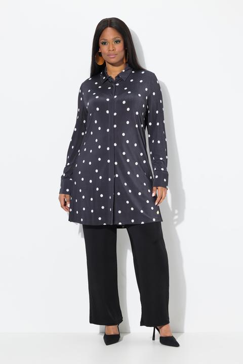 Image du produit Ulla Popken Chemisier long au tombé fluide, motif pois, col chemise et manches longues (58)