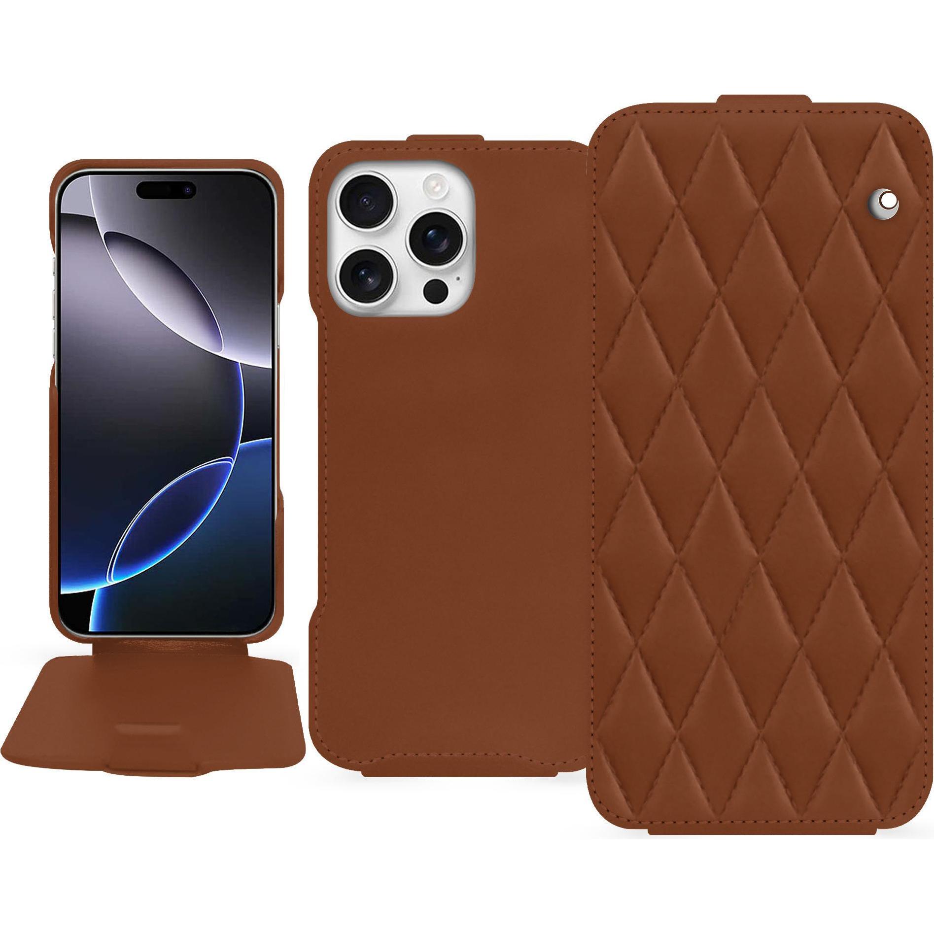 Noreve Lederschutzhülle vertikal (Apple iPhone 16 Pro Max), Smartphone Hülle, Braun