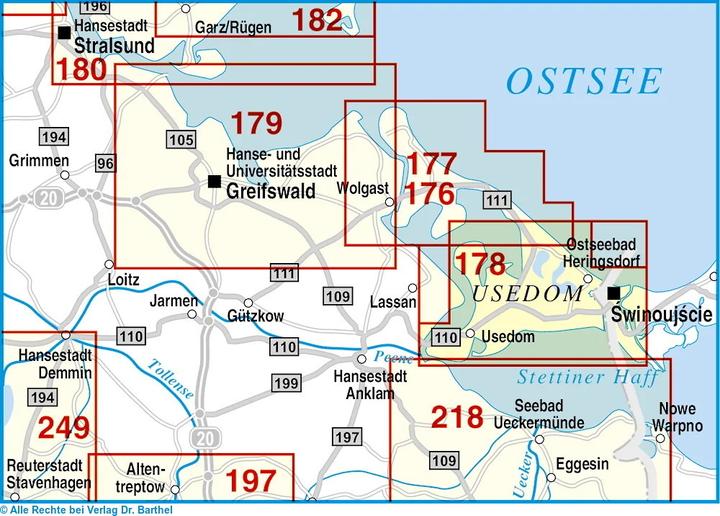 Actual product image Doctor Barthel Map Usedom Island, Ahlbeck, Heringsdorf, Bansin, Swinemünde and surroundings