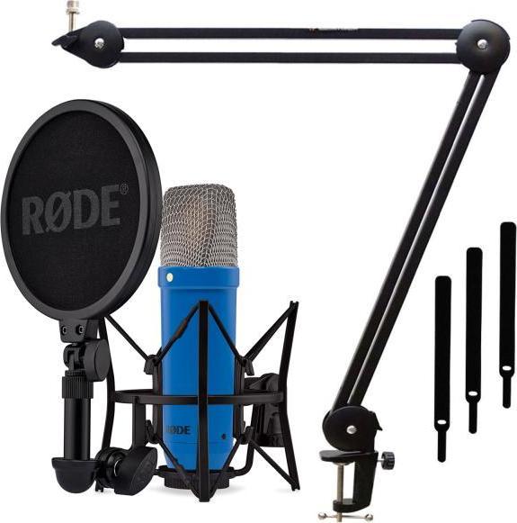Staubschutzbeutel, SM6 Spinne mit integriertem Popschutz, XLR-Kabel, Rode NT1 Signature Cobalt Blau Mikrofon mit Gelenkarm Schwarz, Aus Metall gefertigt, Schnelle und einfache Montage, Tischklemme bis 50mm, Inkl Reduziergewinde 3/8 - 5/8 / 3 Klett-Kabelbinder, keepdrum MS138 Gelenkarm-Stativ, 360 Grad schwenkbar, Tragkraft bis zu 800g, Starke Zugfedern, Flexibler Tisch-Mikrofonarm