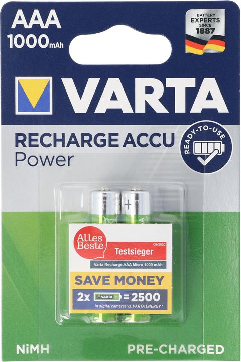 Actual product image Varta 5703 Ready2Use Accu Micro 1000mAh 2er Pack (2 pcs., AAA, 1000 mAh)