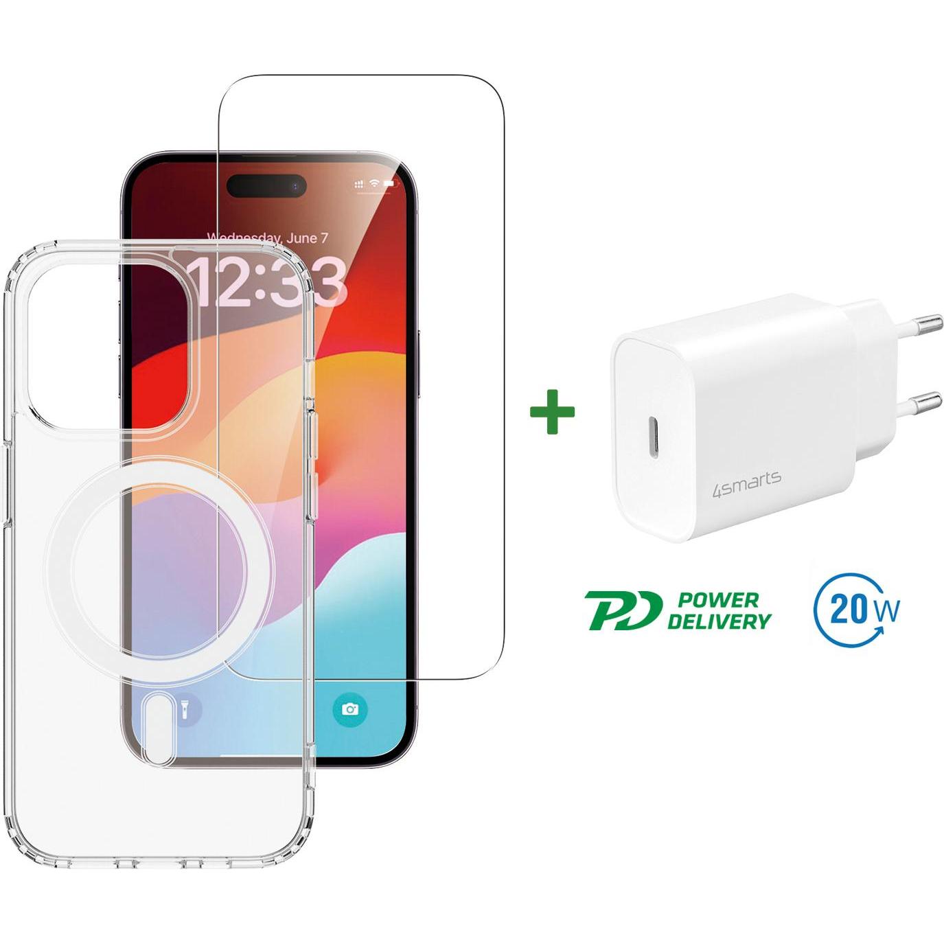 4smarts 3 in 1 Starter Set (Apple iPhone 15 Pro Max), Smartphone Hülle, Transparent