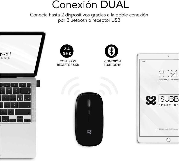 Actual product image Subblim Raton Dual Flat Rate Mouse Black Rechargeable (Wireless)