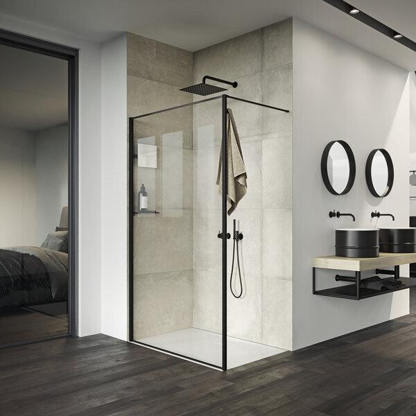 Hüppe, Duschkabine + Duschwand, Select+ Frame Seitenwand alleinstehend, Querbügel, 6mm Glasstärke, Breite 1100mm (211 cm...