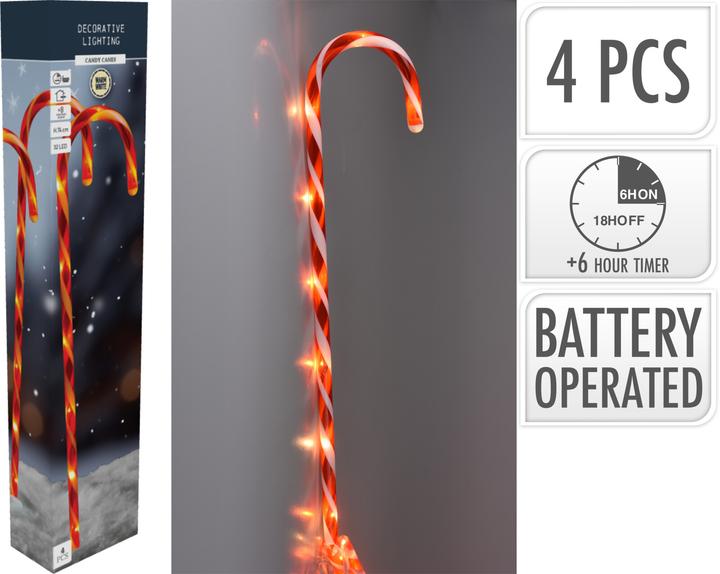 Produktbild Koopman LED-Gartenstecker Zuckerstange, 4 Stück, rot-weiss, je H 74 cm