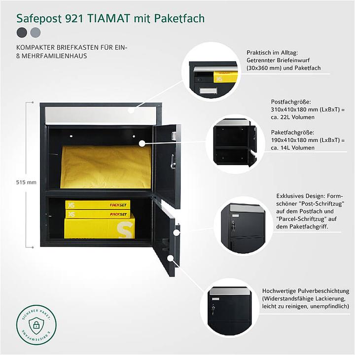 Actual product image SafePost 921 TIAMAT letterbox with parcel compartment silver