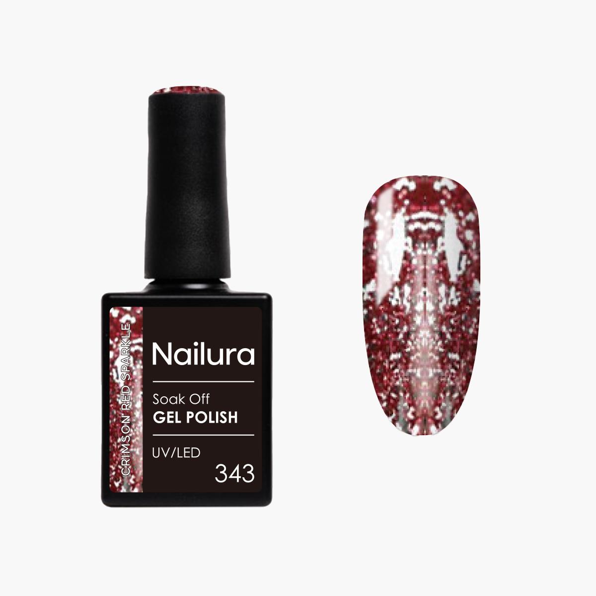 Nailura - Gel Polish 343 - Crimson Red Sparkle - 10 ml (Crimson Red Sparkle) (70362)