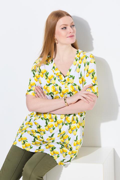 Produktbild Ulla Popken Slinky-Shirt, Zitronen, A-Linie, V-Ausschnitt, Halbarm (58)