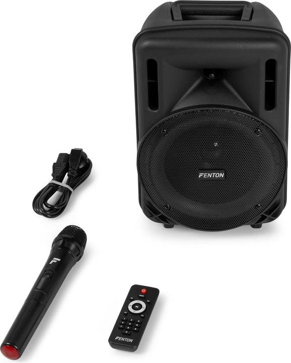Actual product image Fenton Speaker Bluetooth - FT08LED MK2 karaoke box met LEDâ€™s, accu en microfoon - Voor (Active)