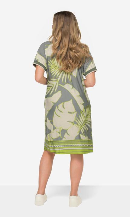 Immagine prodotto Laurasøn Jerseykleid, XL Blätter-Print, V-Ausschnitt, Halbarm (M)