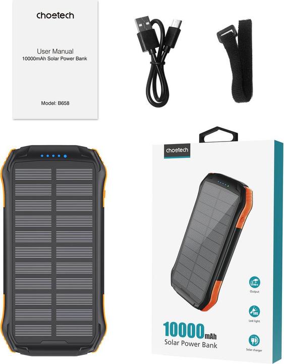 Image du produit Choetech Externer Akku mit Solarladung (10000 mAh, 5 W, 37 Wh)