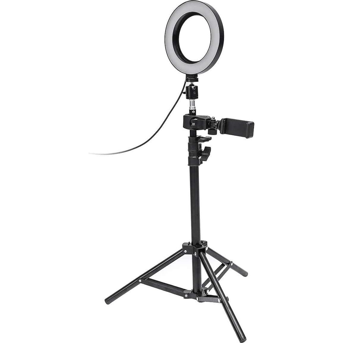 JTI Selfie-Licht / Ringlicht (17 cm) und Ständer (Ringleuchte), Dauerlicht, Schwarz