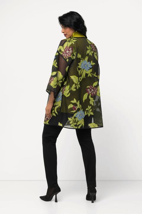 Produktbild Ulla Popken Chiffonjacke, florales Design, V-Ausschnitt, 3/4-Arm (56)