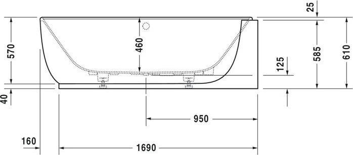 Produktbild Duravit Badewanne LUV 1850x950mm Ecke re 2 Rückenschrägen weiss (252 l, 185 cm, 95 cm)