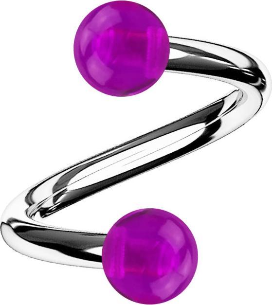 Image du produit Star Piercing Micro spirale argentée avec deux boules violettes transparentes (Acier chirurgical 316L, Acrylique, sans laiton)