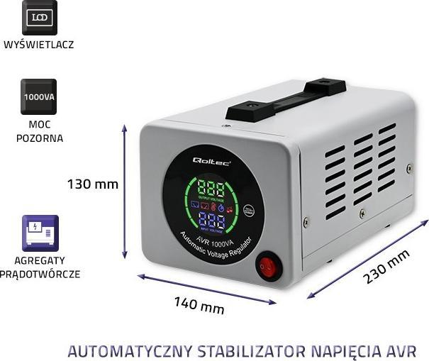 Actual product image Qoltec 50723 Automatyczny stabilizator napięcia AVR 1000VA (800 W)