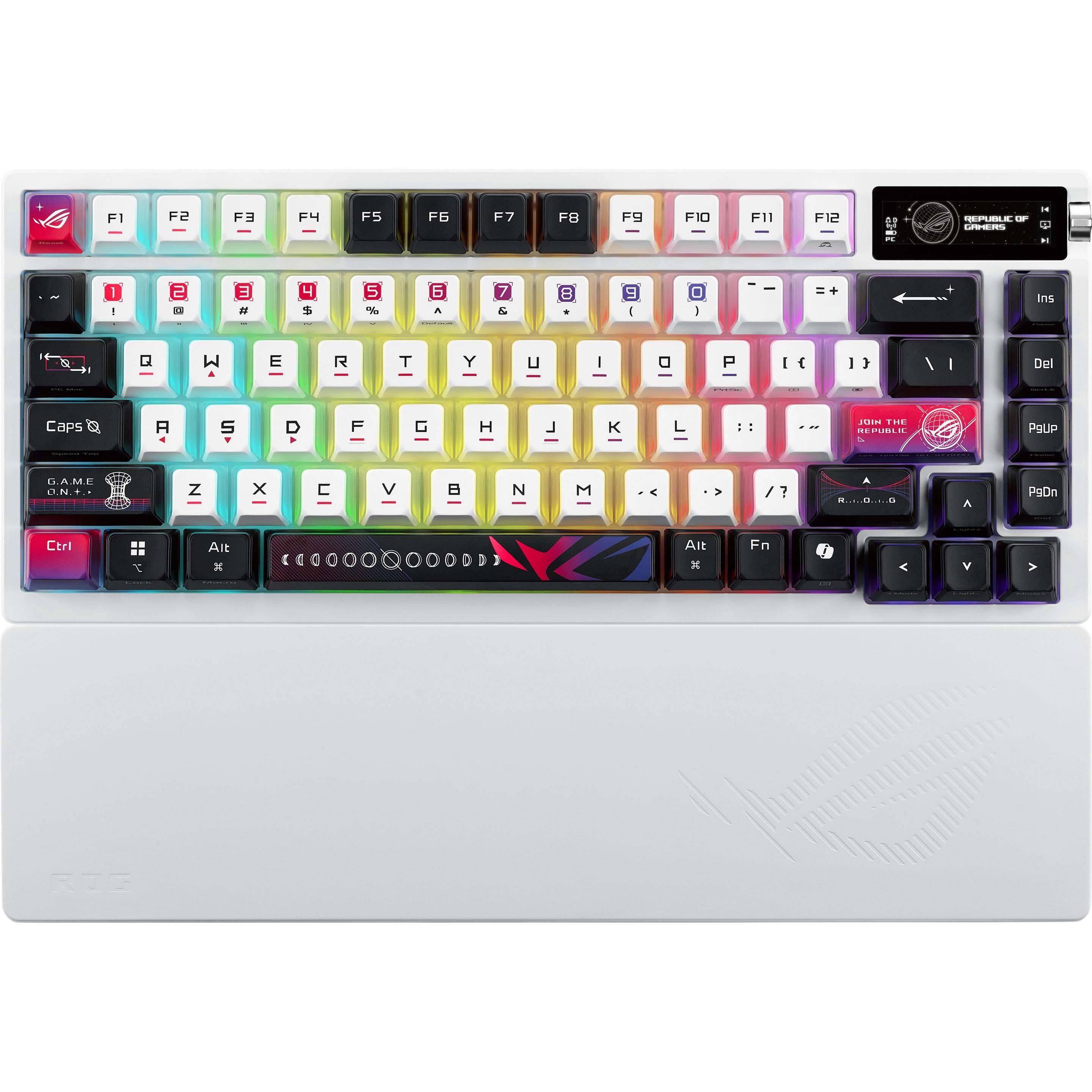 ASUS Teclado ROG Azoth X 75% RGB White (USA, Kabelgebunden, Kabellos), Tastatur, Weiss, Schwarz, Gra