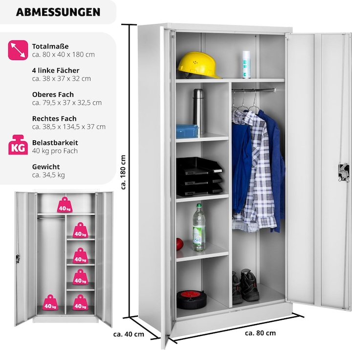 Produktbild tectake Schrank (180 x 80 x 40 cm)