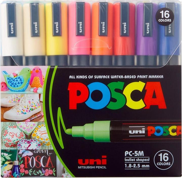 Posca Extra Fine Marker PC-1M Case 16 pcs Assorted (Assorted, 0.70 mm, 16 x)