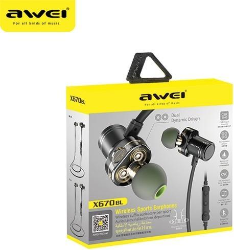 Immagine prodotto Awei słuchawki sportowe Bluetooth X670BL czarny/nero Doppio altoparlante dinamico (7 h, Senza fili)