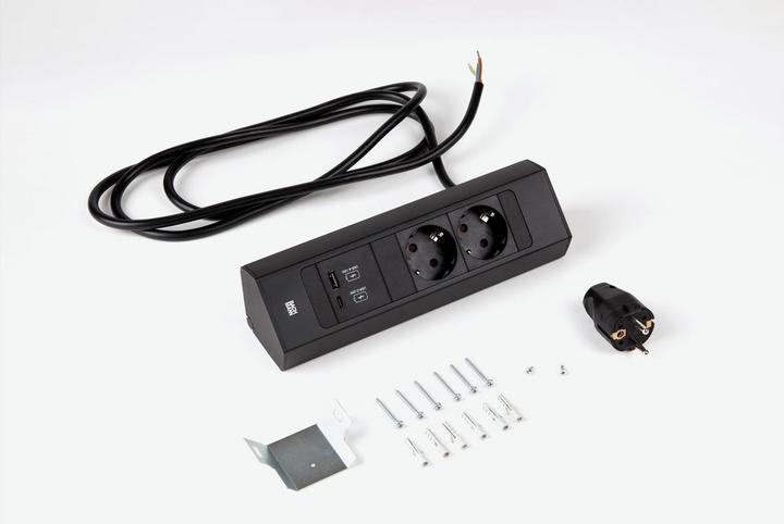 Actual product image Bachmann CASIA 2 2x socket 1x USB charger A/C (932.102) black, short (2 x, CEE 7/3, 2 m)
