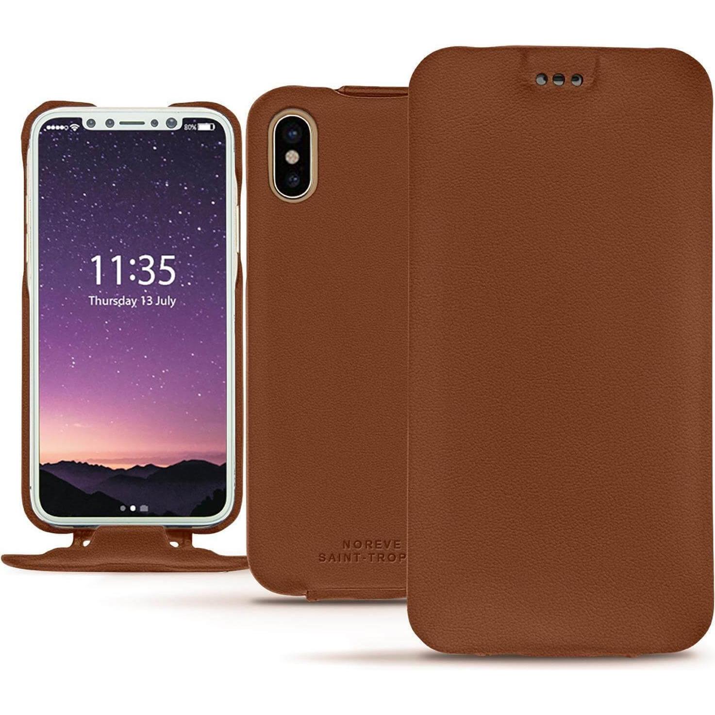 Thumbnail - Noreve Lederschutzhülle vertikal (Apple iPhone X), Smartphone Hülle, Braun