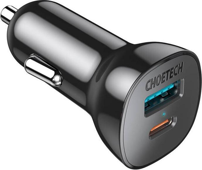Actual product image Choetech 1x USB-A QC 3.0 18W, 1x USB-C PD 20W black