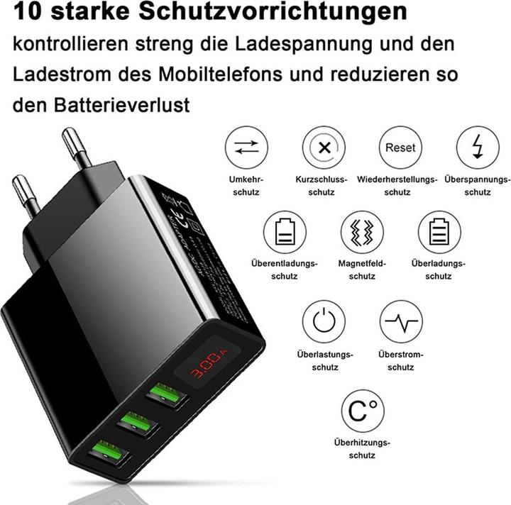 Image du produit Eaxus Chargeur USB 3 compartiments avec indicateur de tension (45 W, 3 ports)