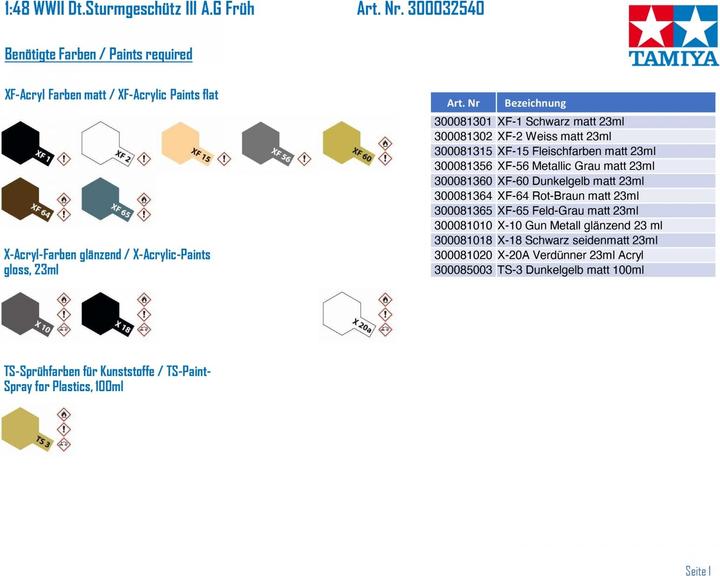 Produktbild Tamiya 1:48 Dt. Sturmgeschütz III A.G Früh