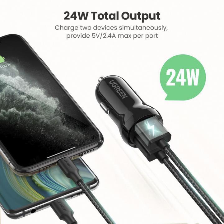 Produktbild Ugreen car charger ED018, 2x USB, 24W (black)