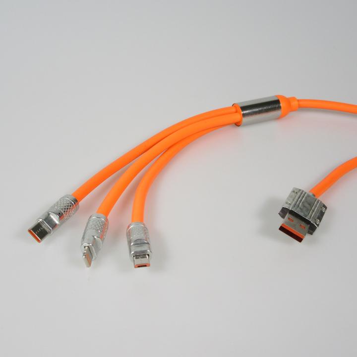 Image du produit PhoneLook Câble 3 en 1 USB-A orange Lightning / USB-C / Micro USB en silicone résistant et léger (1 m)