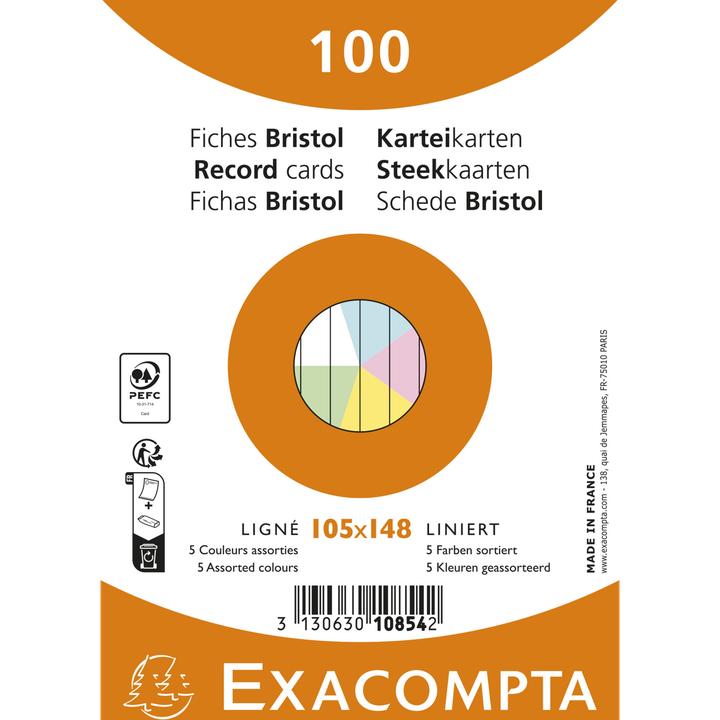 Actual product image Exacompta Cartes-fiches ligné (105 x 148 mm, 100x, 205 g/m²)