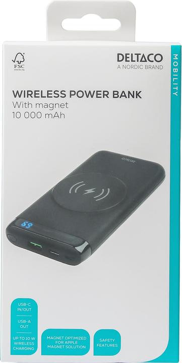 Immagine prodotto Deltaco Powerbank 10.000 mAh, magnetica, senza fili, 1x USB-A, 1x USB-C - Nero (10000 mAh, 18 W, 37 Wh)