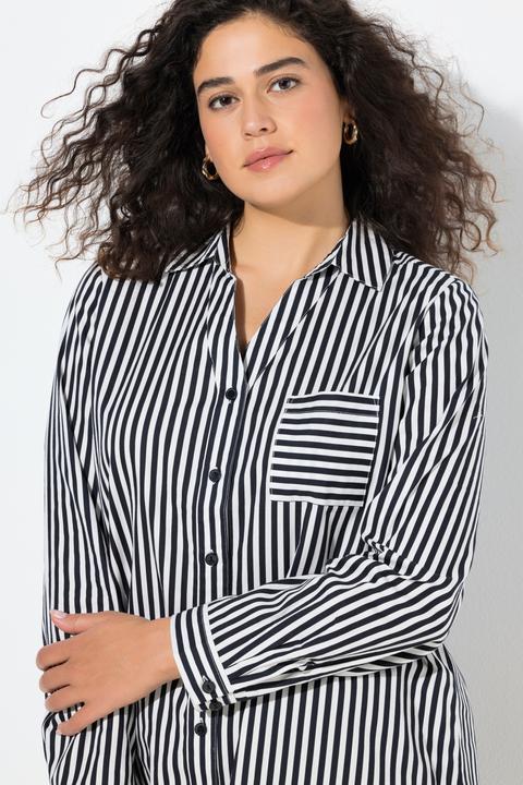 Immagine prodotto Ulla Popken Camicia dal taglio svasato con righe, collo da camicia e maniche lunghe (54)