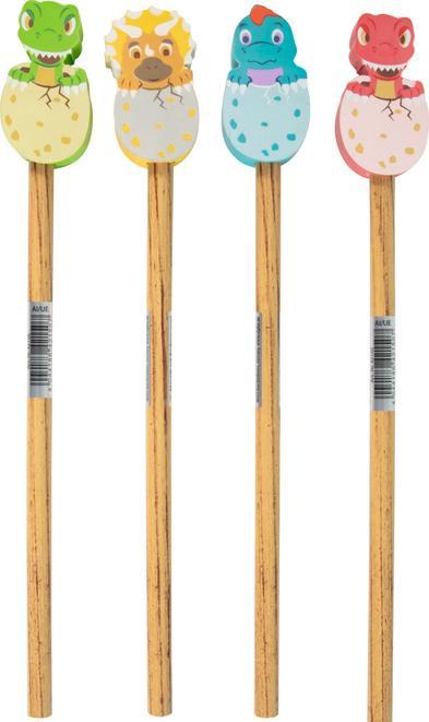 Stylex Bleistift mit Radiergummi-Topper Baby-Dino 4fach sortiert (HB, 1x)