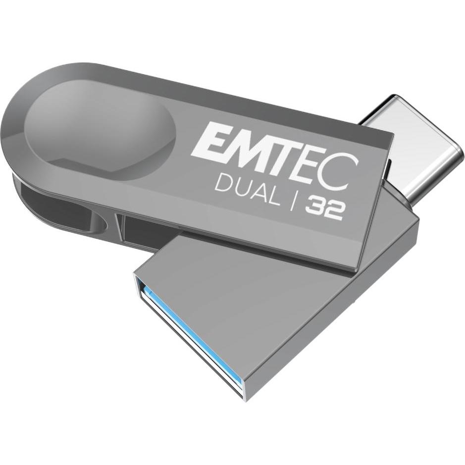 Emtec USB3.2 Type-C Dual D280 32GB (32 GB, USB 3.2), USB Stick, Grau