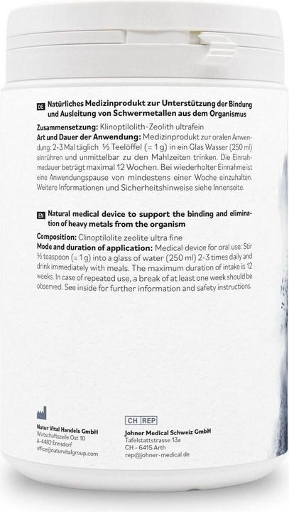 Nährwerte und Zutaten Zeolith MED Klinopur (1 Stück, 400 g)