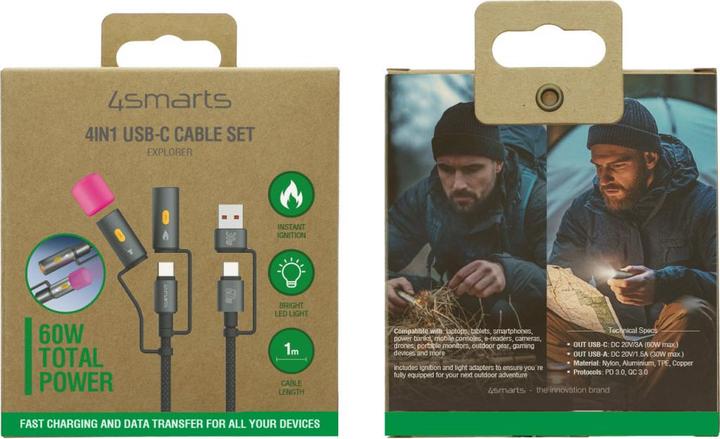 Image du produit 4smarts Kit de câbles USB-C 4en1 Explorer (1 m, USB 2.0, 60 W)