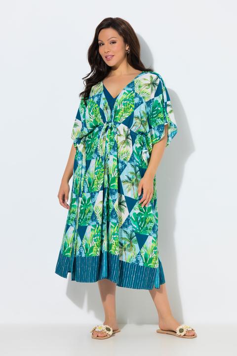Actual product image Ulla Popken Patchwork Palm Tree Print Kaftan (58, 60, 62)